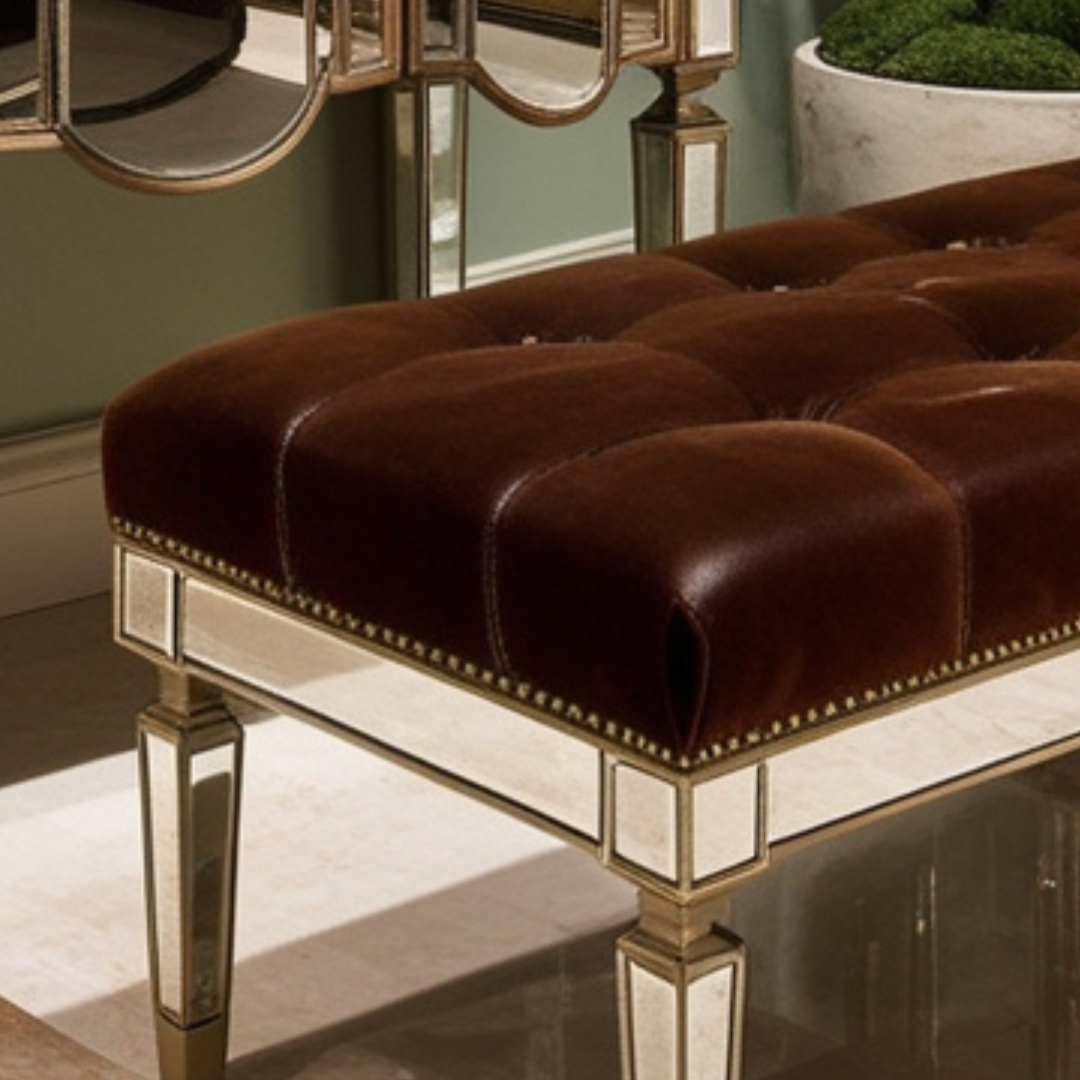 Leather Upholstered Mirrored Bench Venetian Design