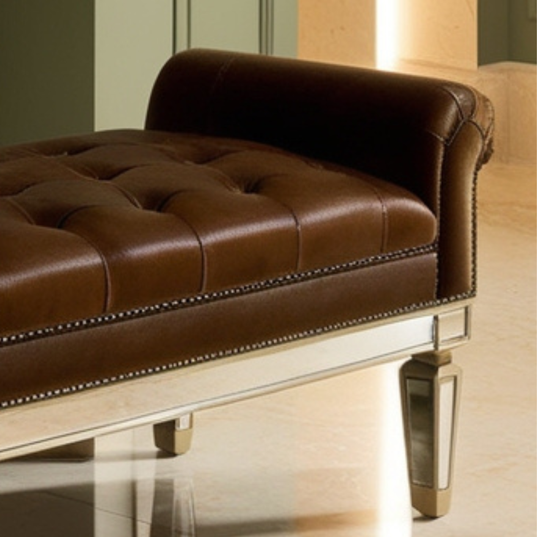 Leather Upholstered Mirrored Bench Venetian Design