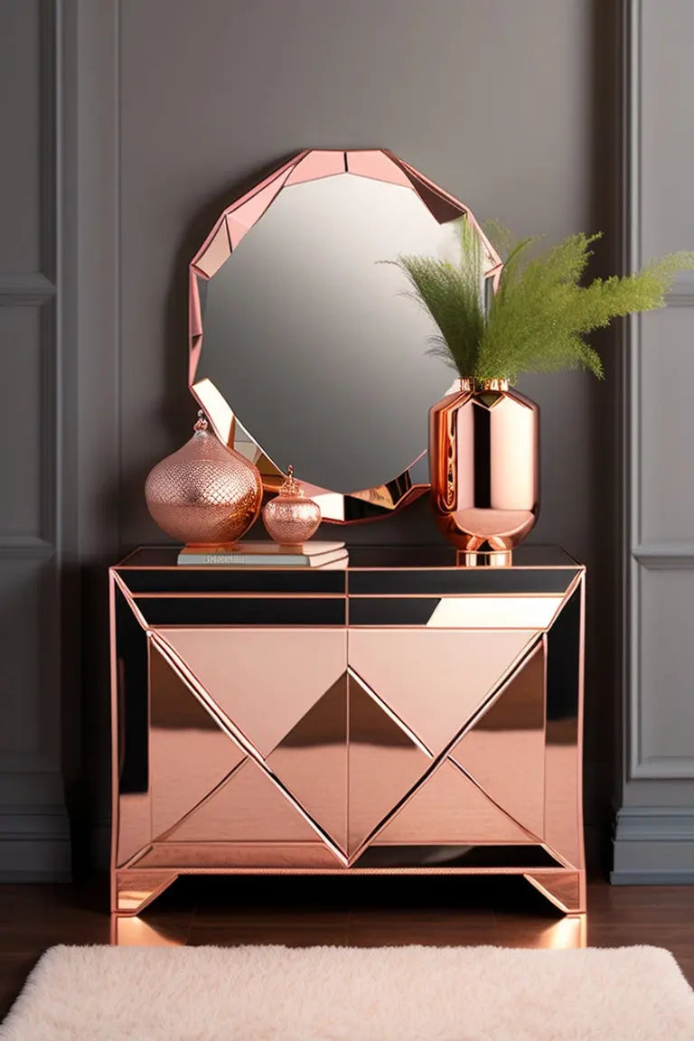 Rose Gold Mirrored SideBoard Rose Gold Mirrored SideBoard