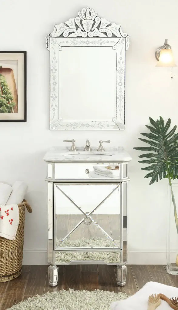 Aria Mirrored Bathroom Vanity, Single door cabinet - Venetian Design ...