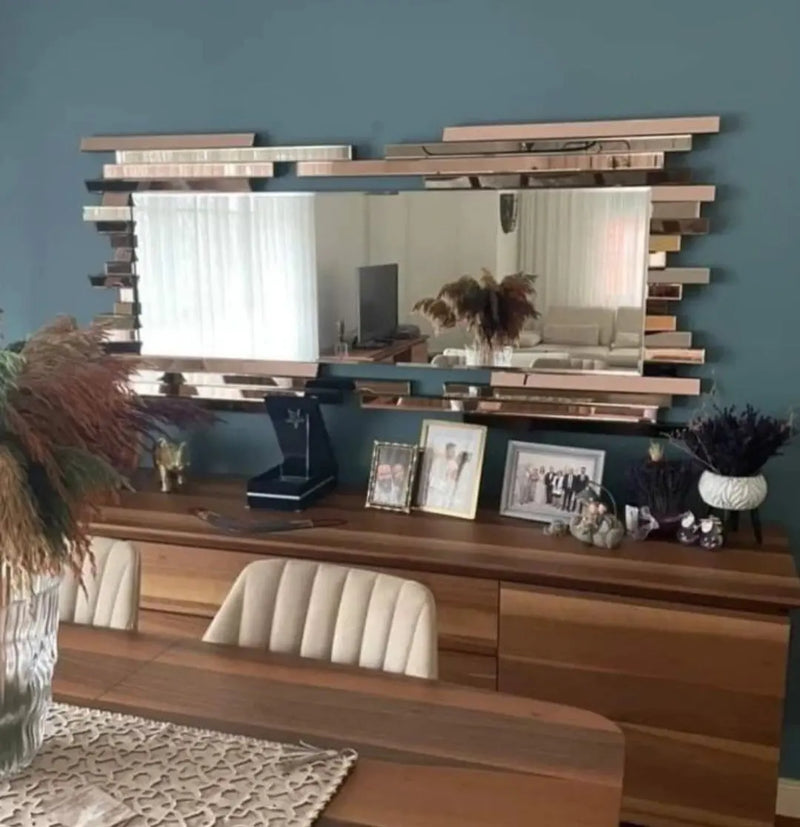 Bronze Bordered Multilayered Abstract Rectangular Modern Mirror VDR-679