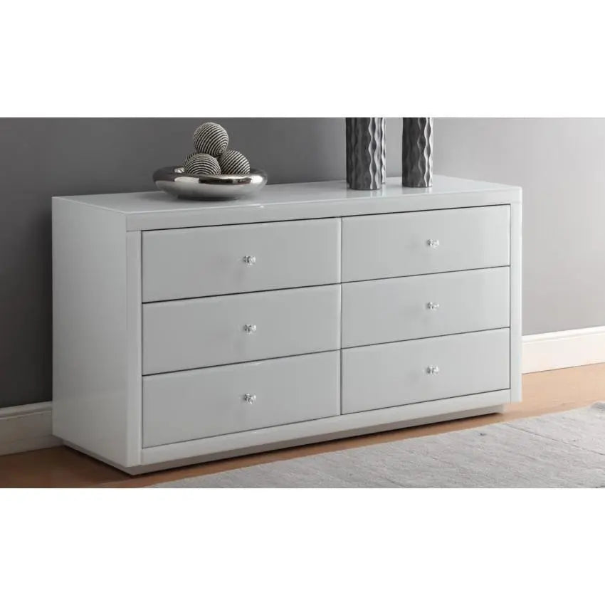 Mirrored Cabinet , 6 Drawer, White Glass VDHZ1005 Venetian Design