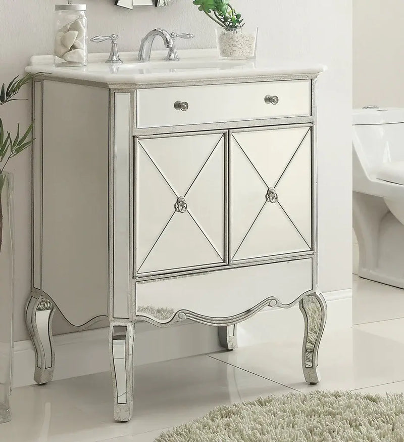 Verona Mirrored Bathroom Vanity, 1 drawer and 2 door cabinet