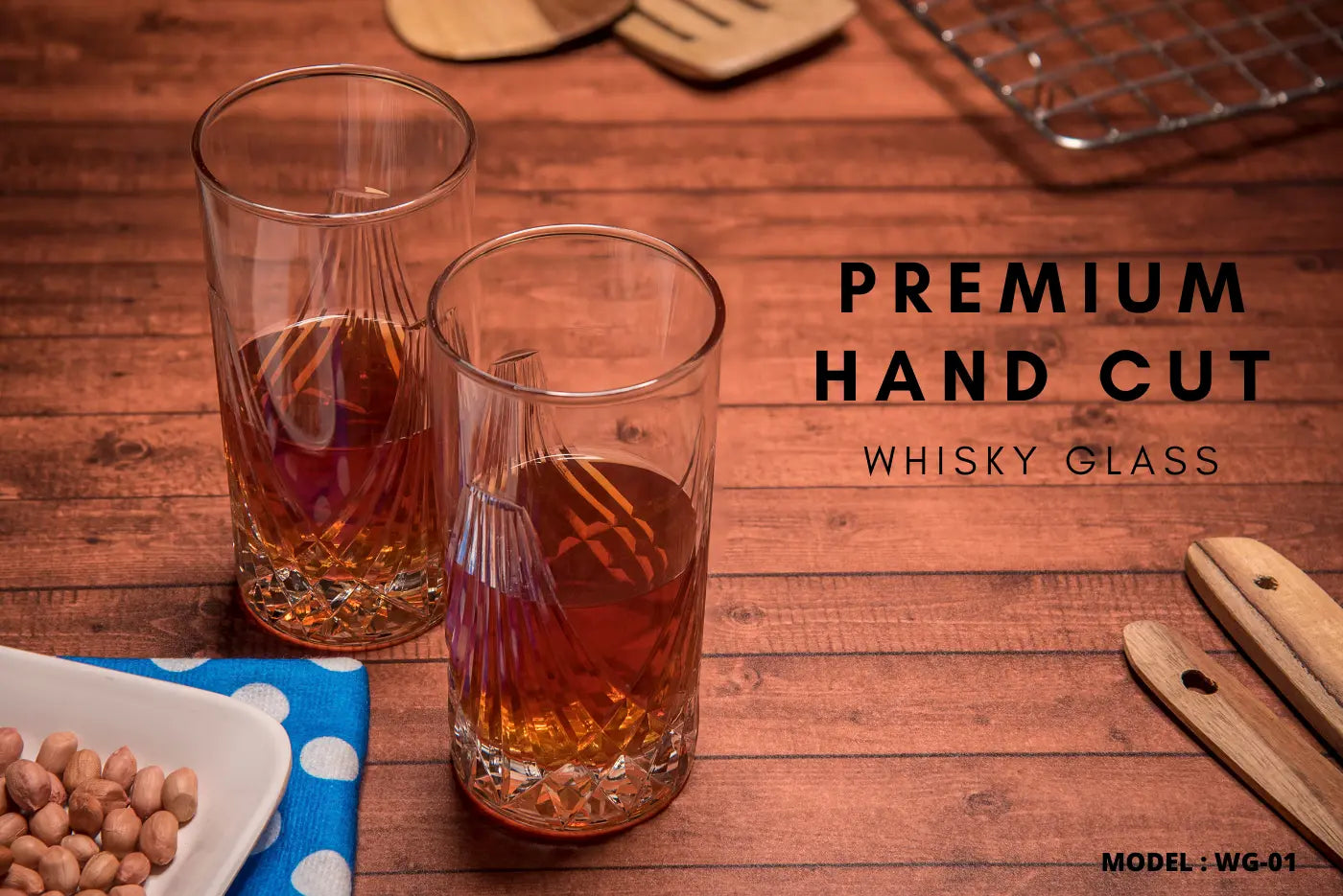 Hand Cut Whiskey Glass (Set of 2) WG-01 Venetian Design (The boutique factory) 100% Heart Made Products