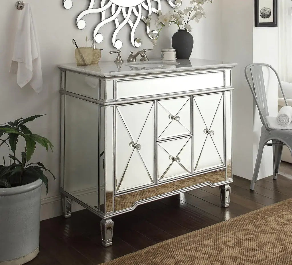Zara Mirrored Bathroom Vanity, 2 drawers and 2 door cabinet - Venetian ...