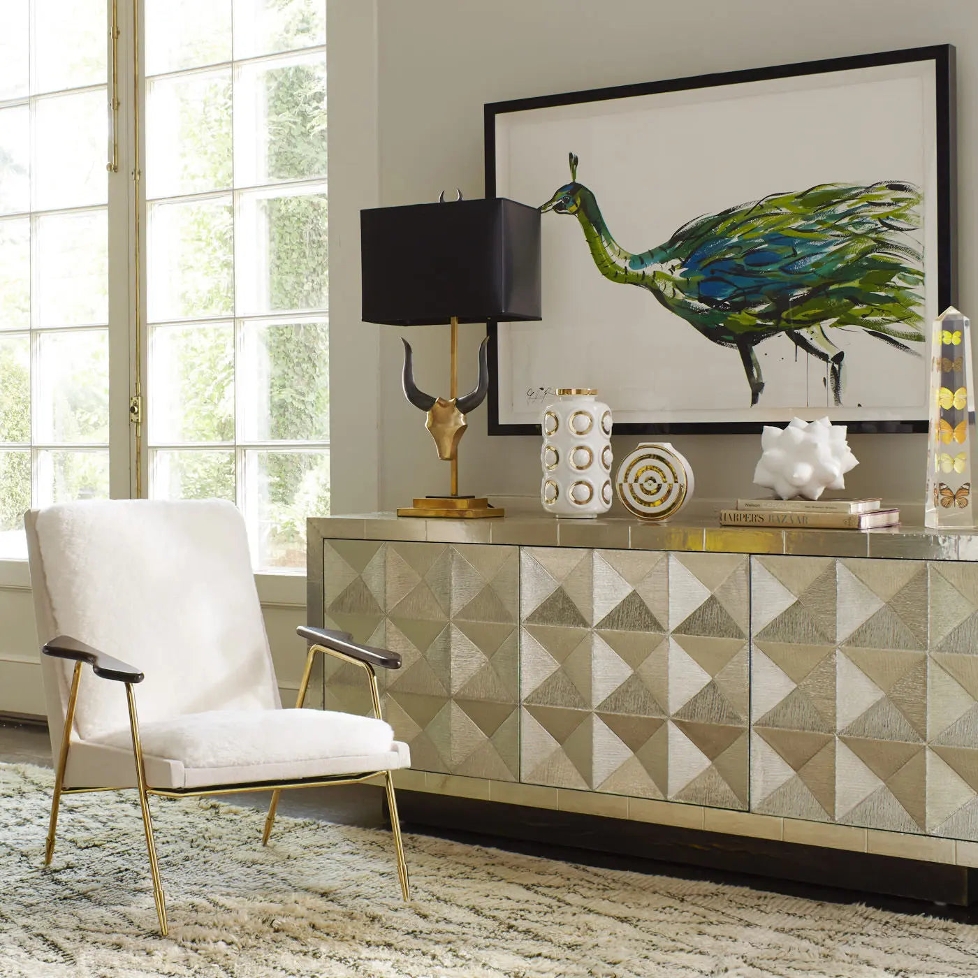White Metal Credenza Venetian Design