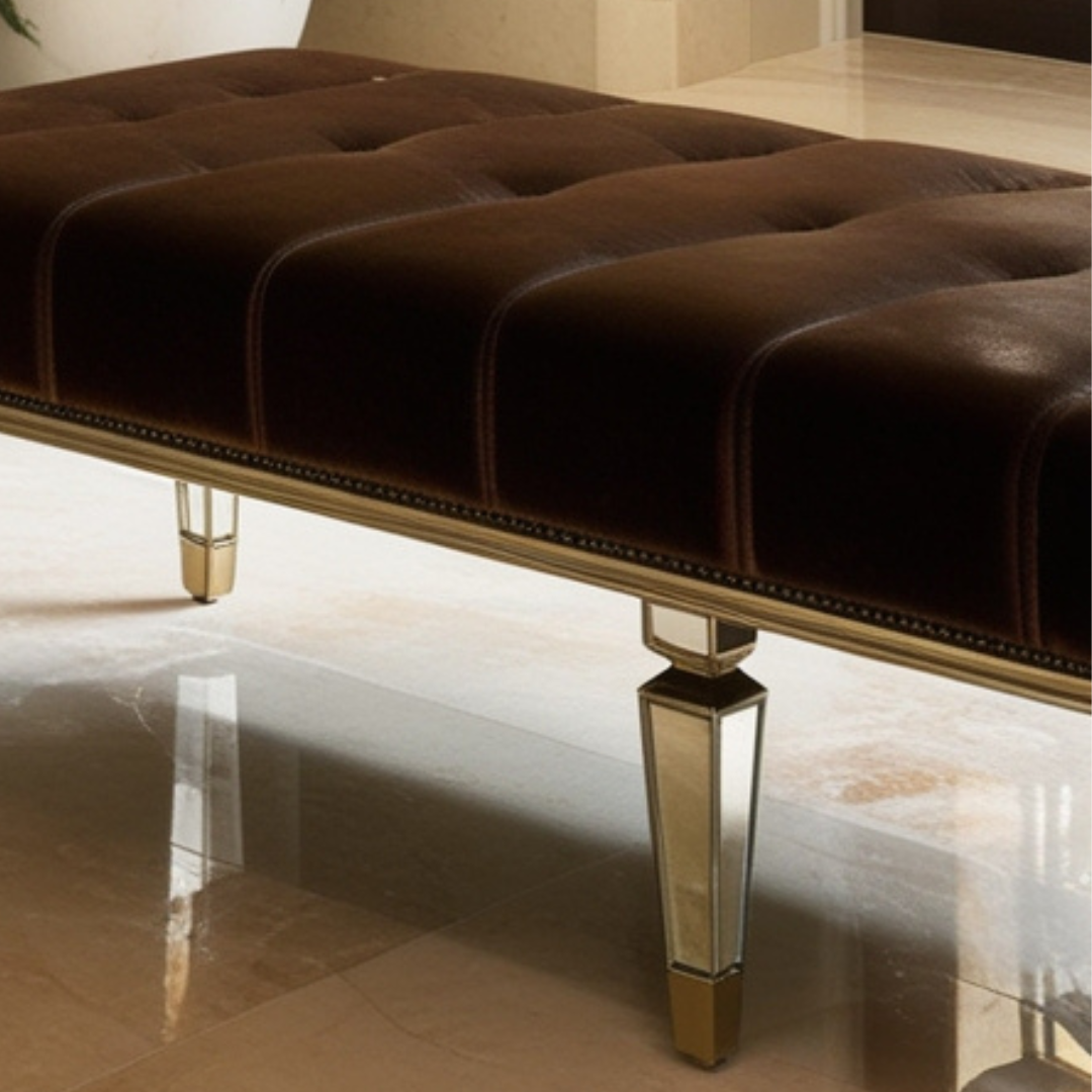 Leather Upholstered Mirrored Bench Venetian Design