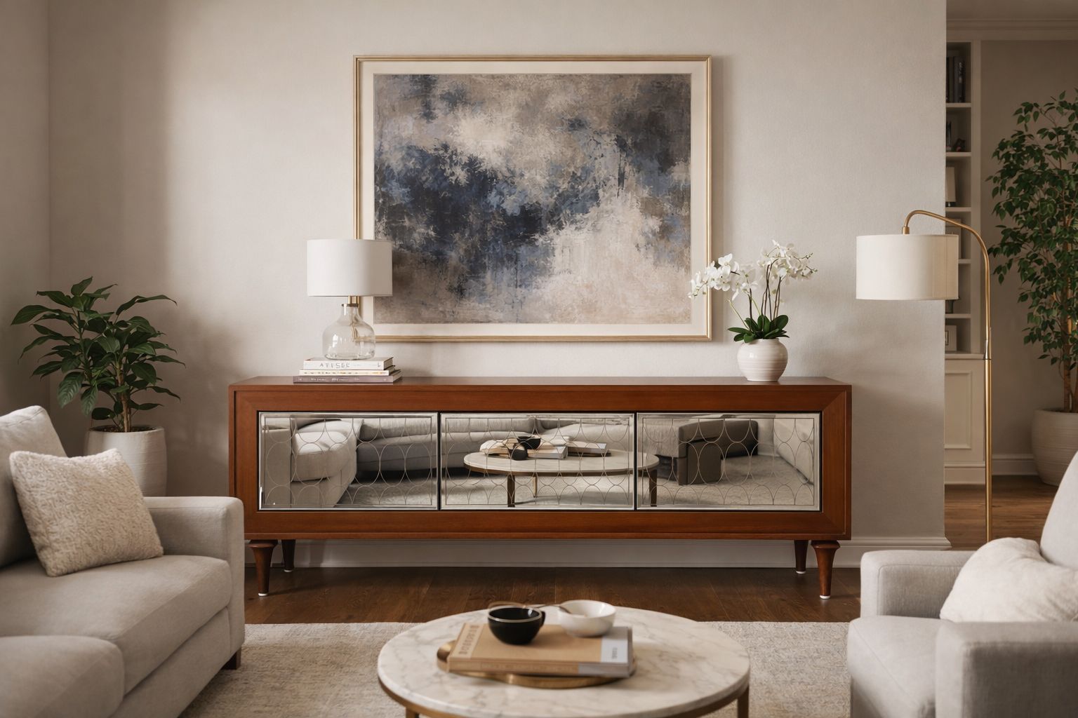 Mid-Century Modern Wooden Console with Mirrored Drawers Venetian Design - Shop Venetian Mirrors and Furniture | Worldwide Shipping