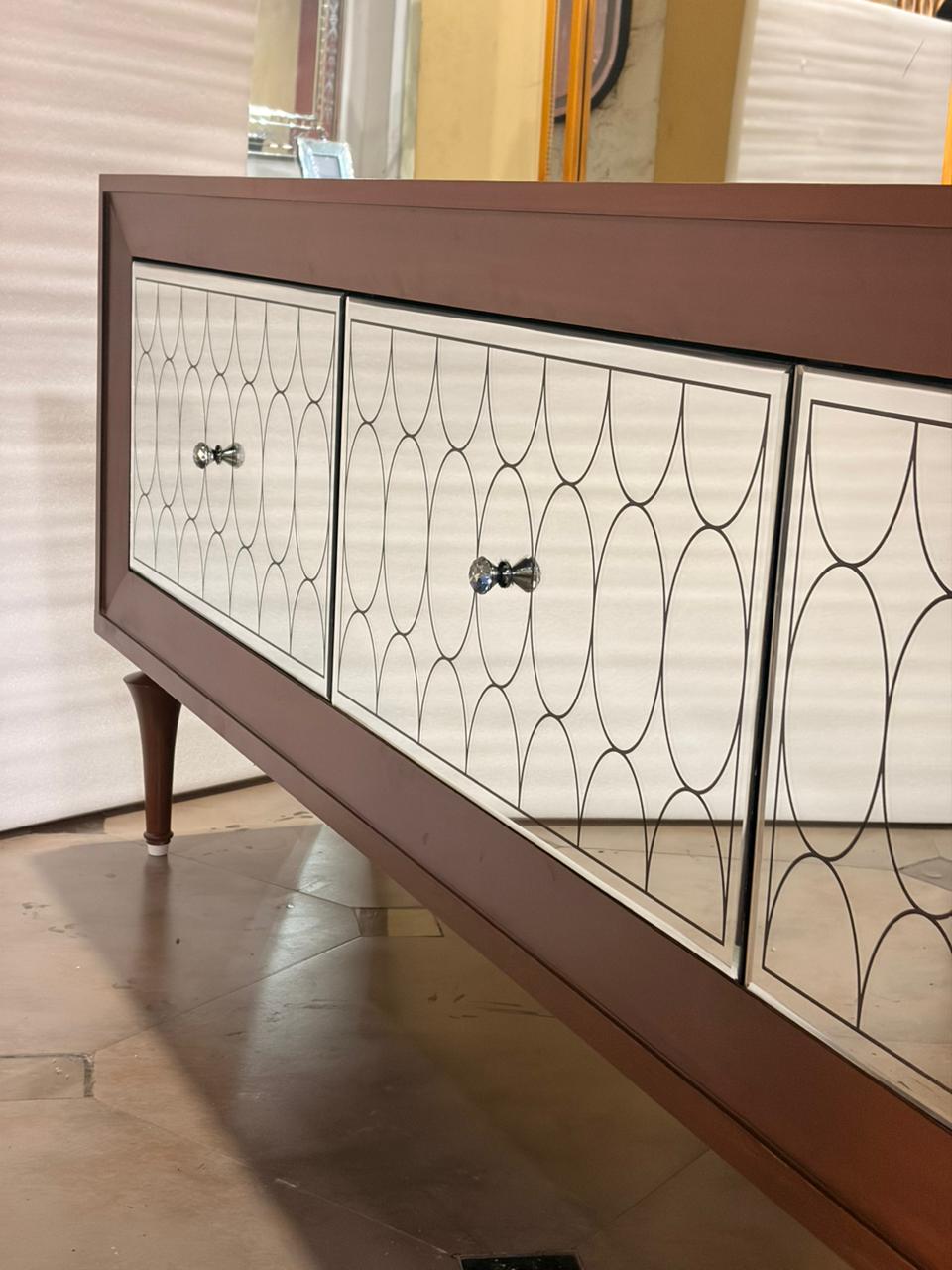Mid-Century Modern Wooden Console with Mirrored Drawers Venetian Design - Shop Venetian Mirrors and Furniture | Worldwide Shipping