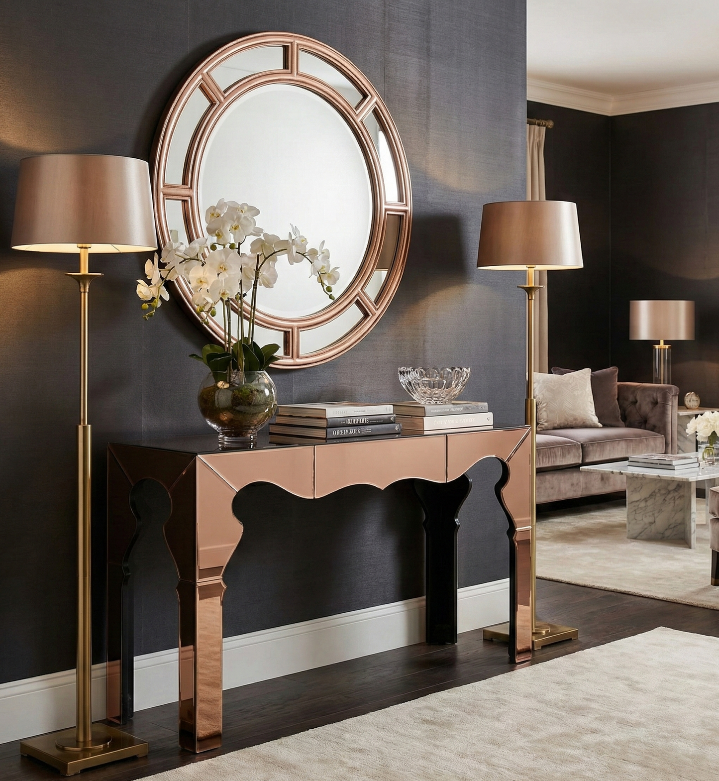 Rose Gold Mirrored Console VDMF519 Venetian Design 100% Heart Made Products