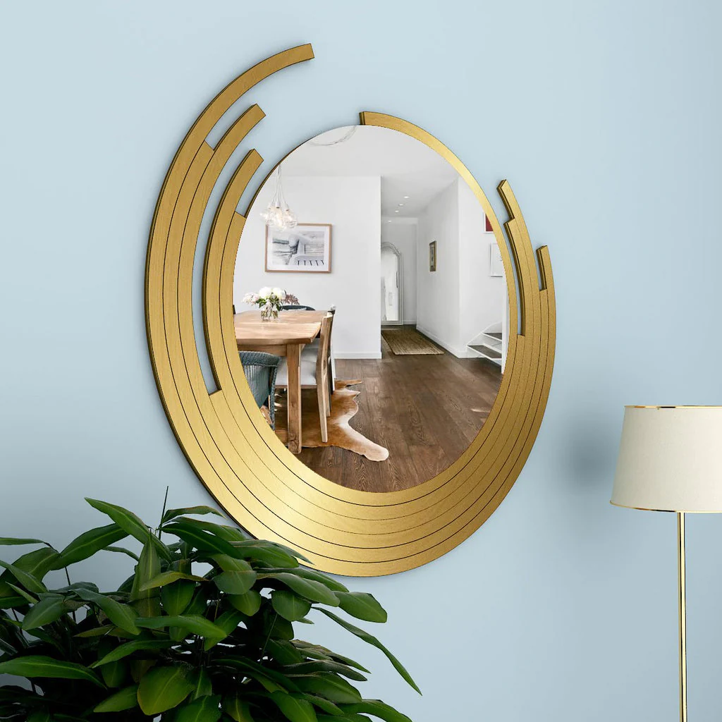 Beautiful Decorative Wooden Wall Mirror Round Shape with Golden Finish Frame | Dia-18 Inches Venetian Design (The boutique factory) 100% Heart Made Products