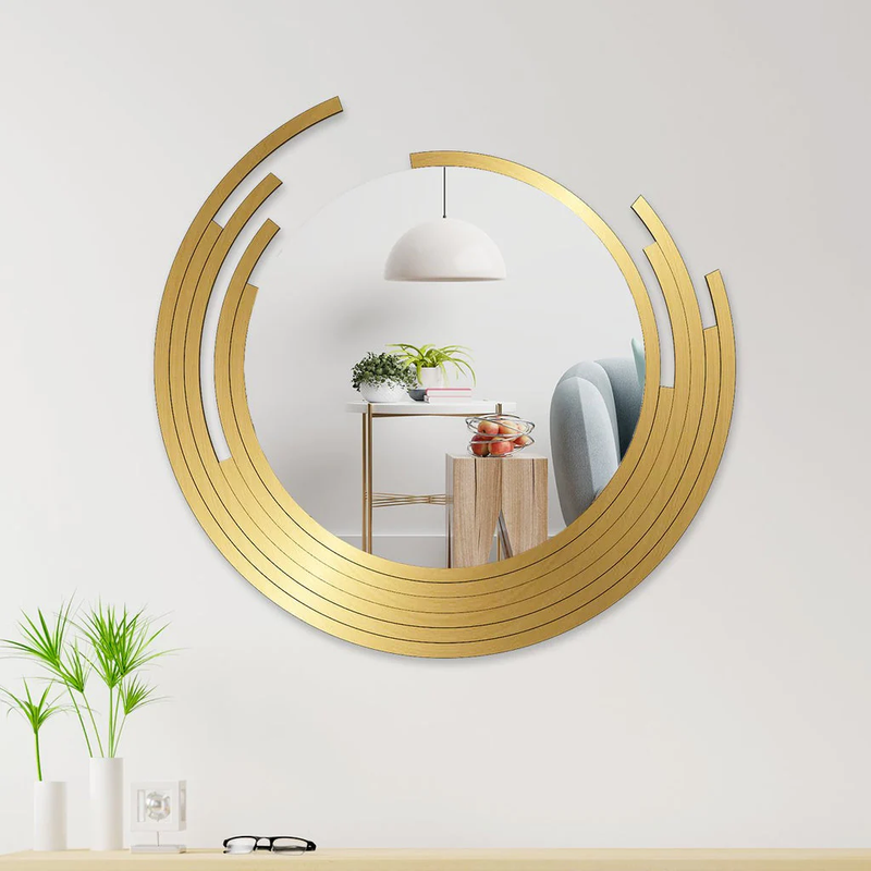 Beautiful Decorative Wooden Wall Mirror Round Shape with Golden Finish Frame | Dia-18 Inches Venetian Design (The boutique factory) 100% Heart Made Products