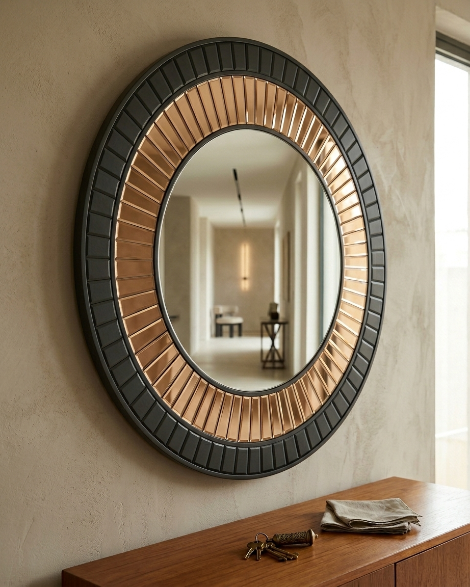 Round Black and Rose Gold Modern Mirror VDR-674 Venetian Design