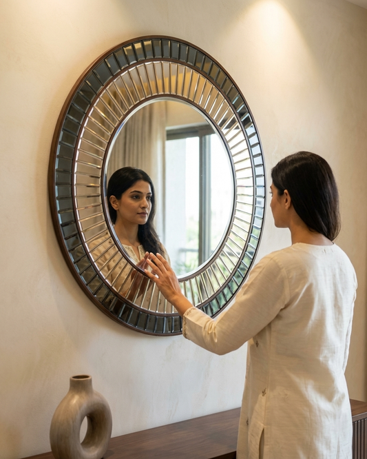 Round Black and Rose Gold Modern Mirror VDR-674 Venetian Design