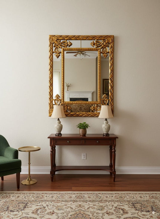 Golden Wooden Framed Mirror Venetian Design - Shop Venetian Mirrors and Furniture | Worldwide Shipping