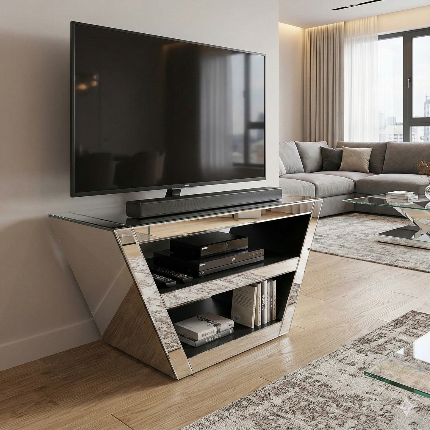 Romano Mirrored TV Cabinet VDMF-415 Venetian Design 100% Heart Made Products