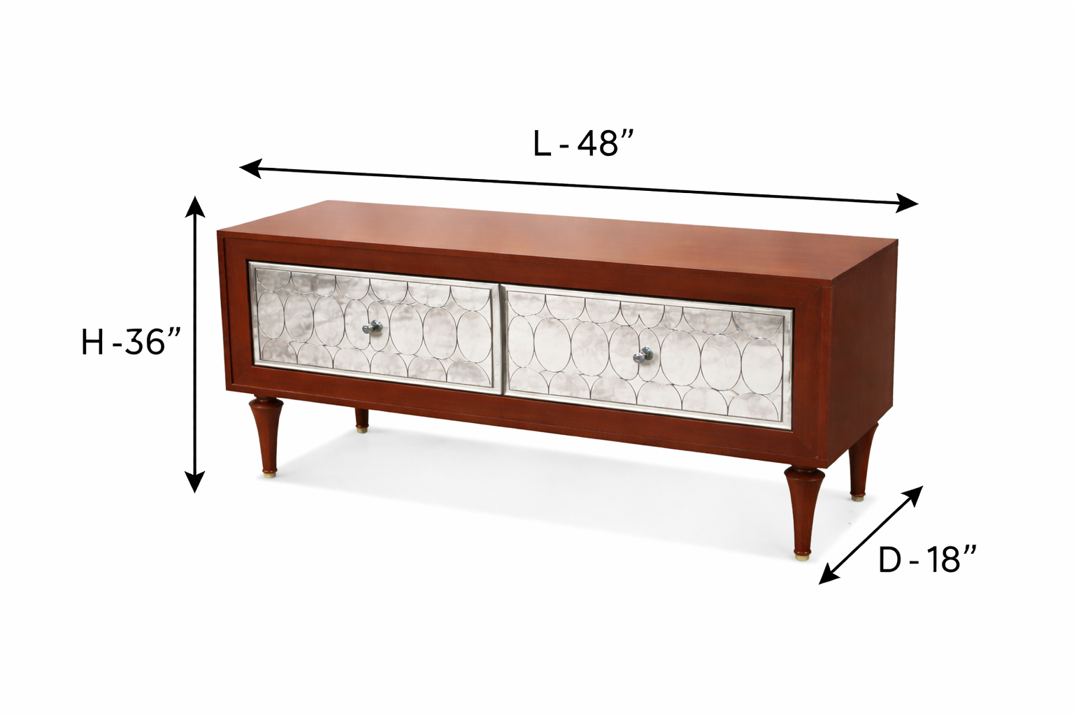 Mid-Century Modern 4ft Long Wooden Console with Mirrored Drawers Venetian Design - Shop Venetian Mirrors and Furniture | Worldwide Shipping