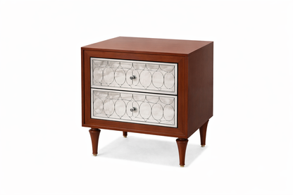 Mid-Century Modern Bed Side Wooden Table with Mirrored Drawers Venetian Design - Shop Venetian Mirrors and Furniture | Worldwide Shipping