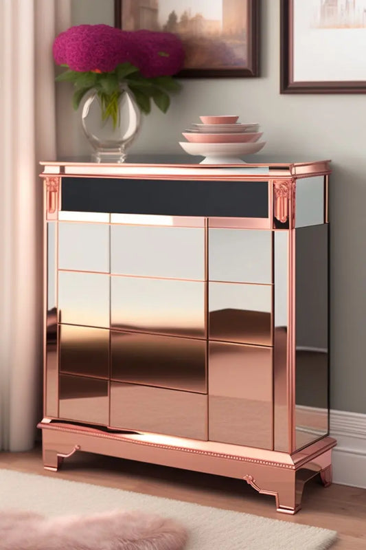 Tall Boy Rose Gold Mirrored Console Venetian Design (The boutique factory) 100% Heart Made Products