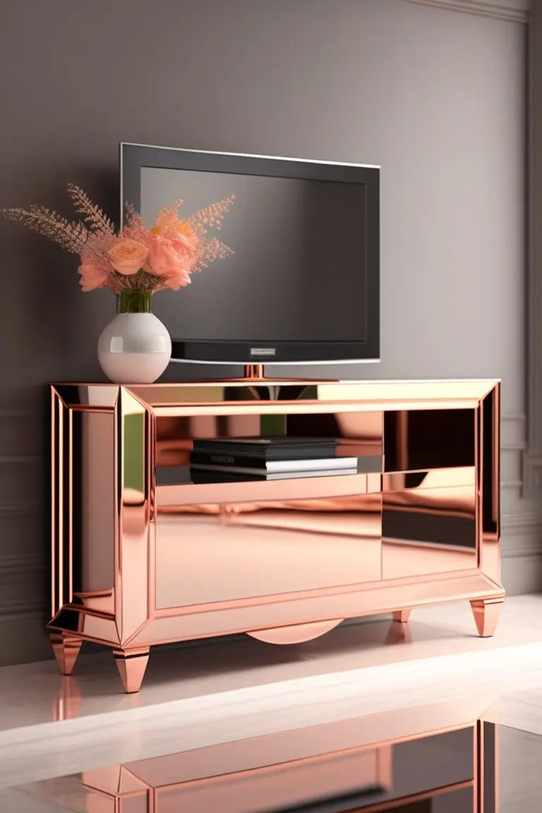 Rose Gold Mirrored Media Unit Venetian Design (The boutique factory) 100% Heart Made Products