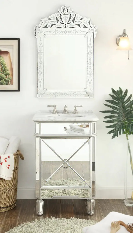 Aria Mirrored Bathroom Vanity, Single door cabinet Venetian Design (The boutique factory) 100% Heart Made Products