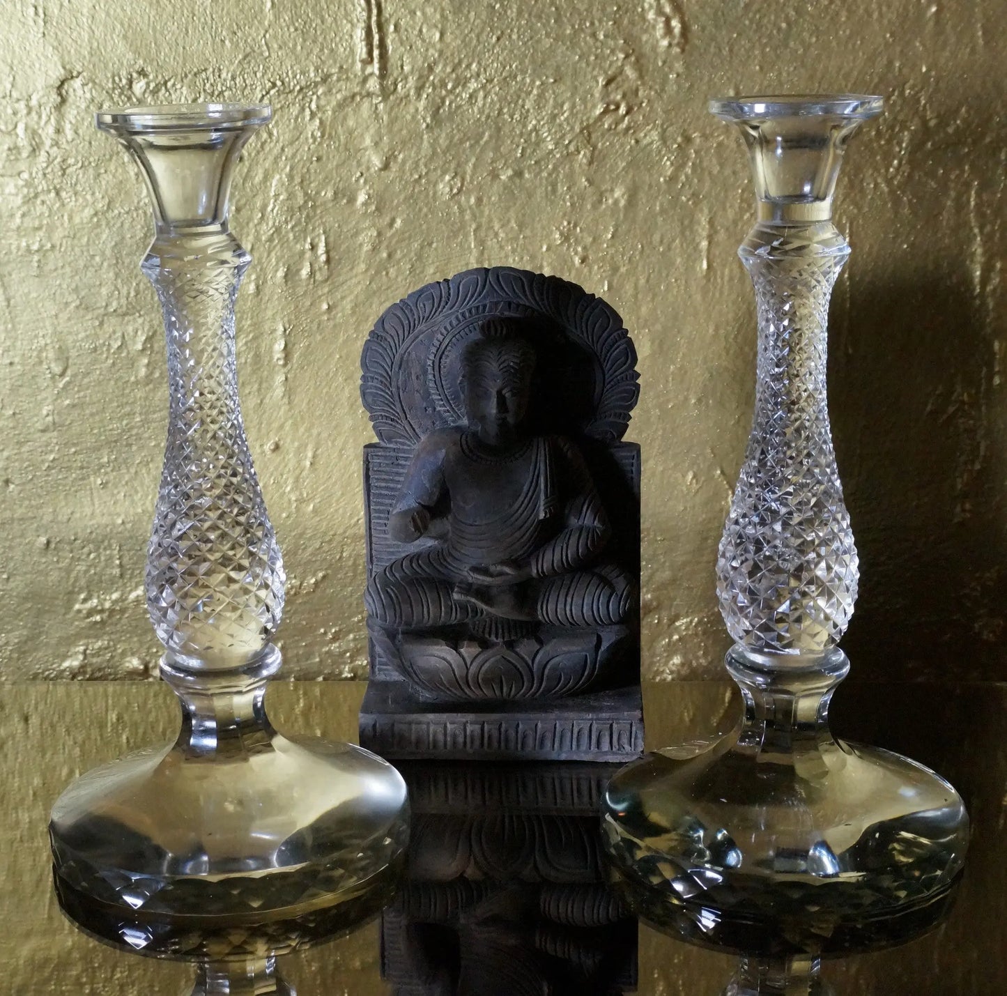 Glass Candle Stand, Set of 2 Venetian Design