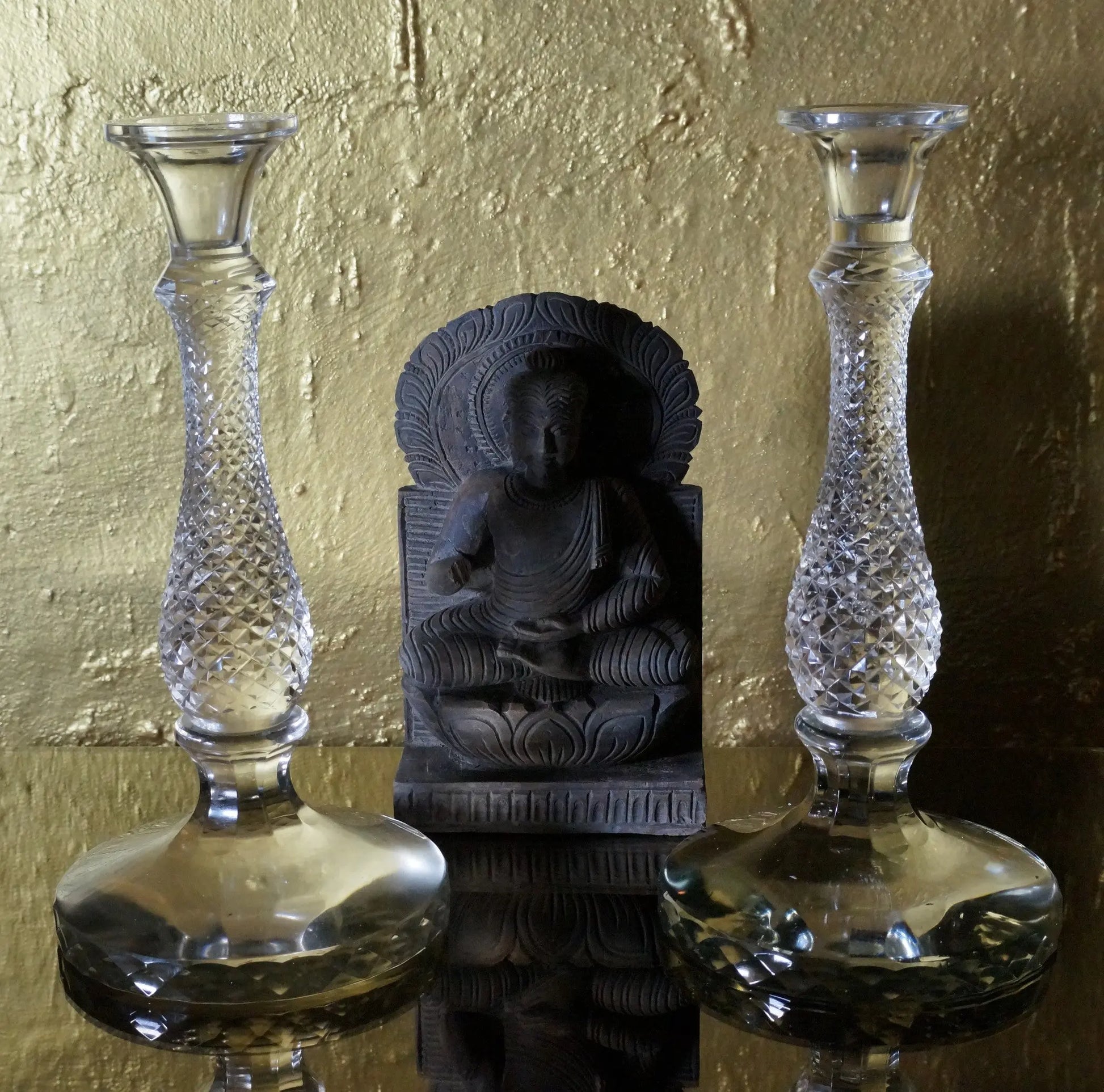 Glass Candle Stand, Set of 2 Venetian Design