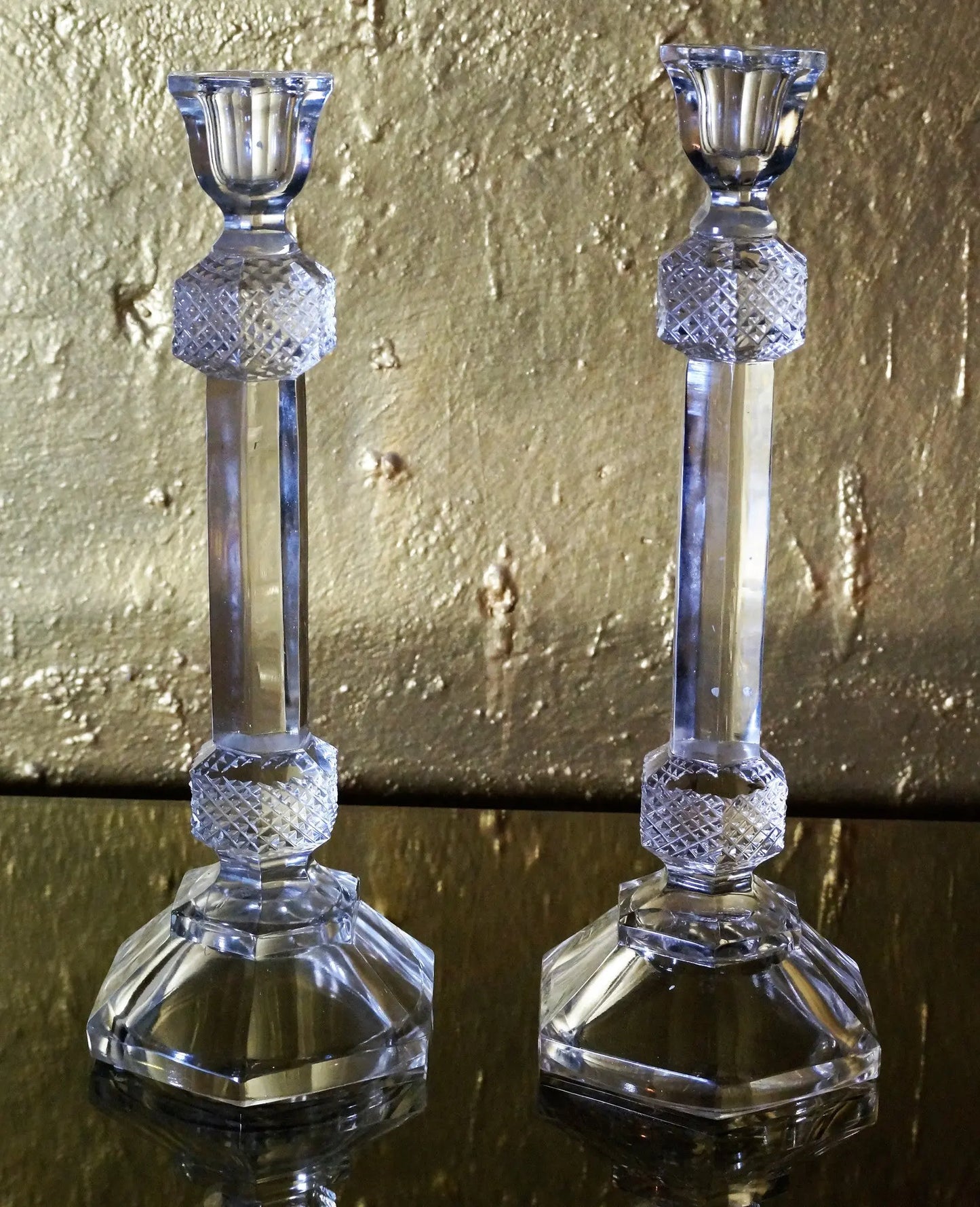 Glass Candle Stand, Set of 2 Venetian Design