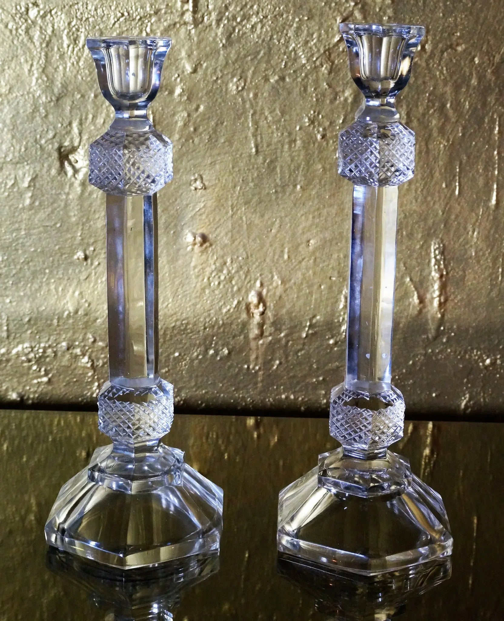 Glass Candle Stand, Set of 2 Venetian Design