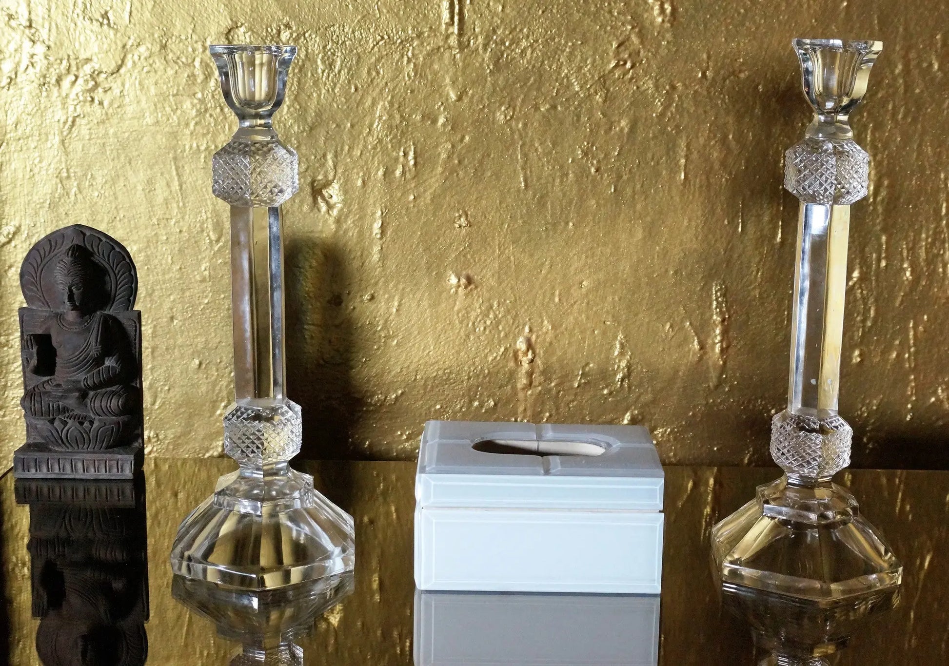 Glass Candle Stand, Set of 2 Venetian Design