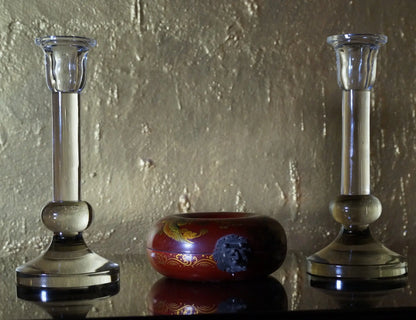 Glass Candle Stand, Set of 2 Venetian Design