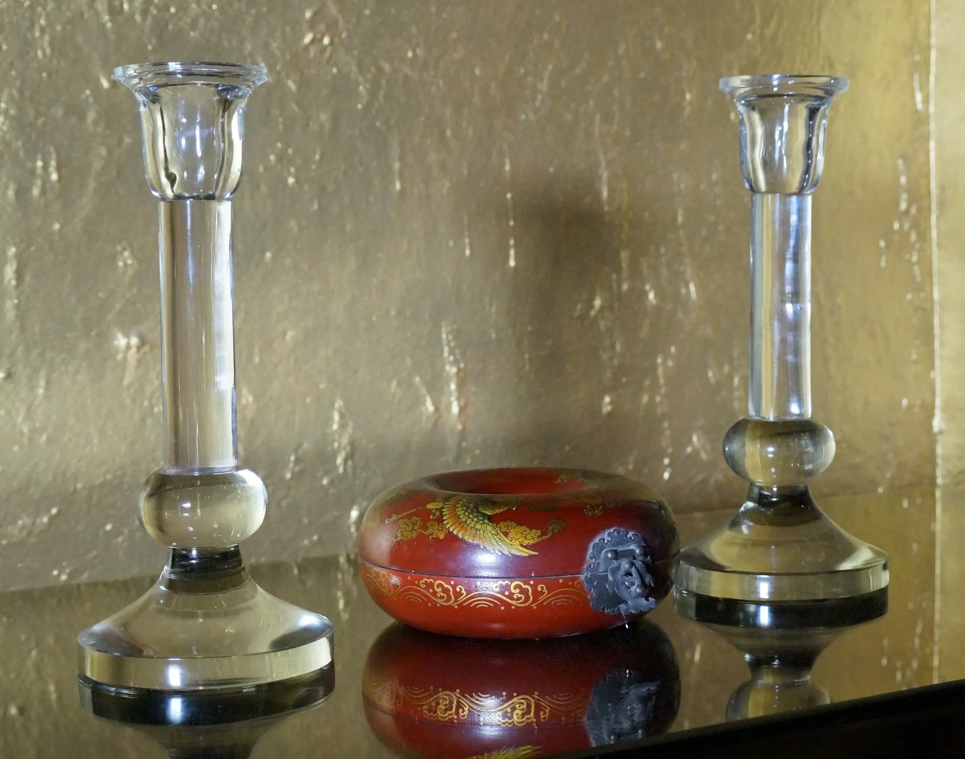 Glass Candle Stand, Set of 2 Venetian Design