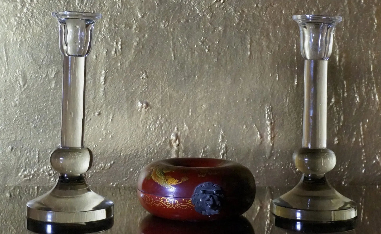 Glass Candle Stand, Set of 2 Venetian Design