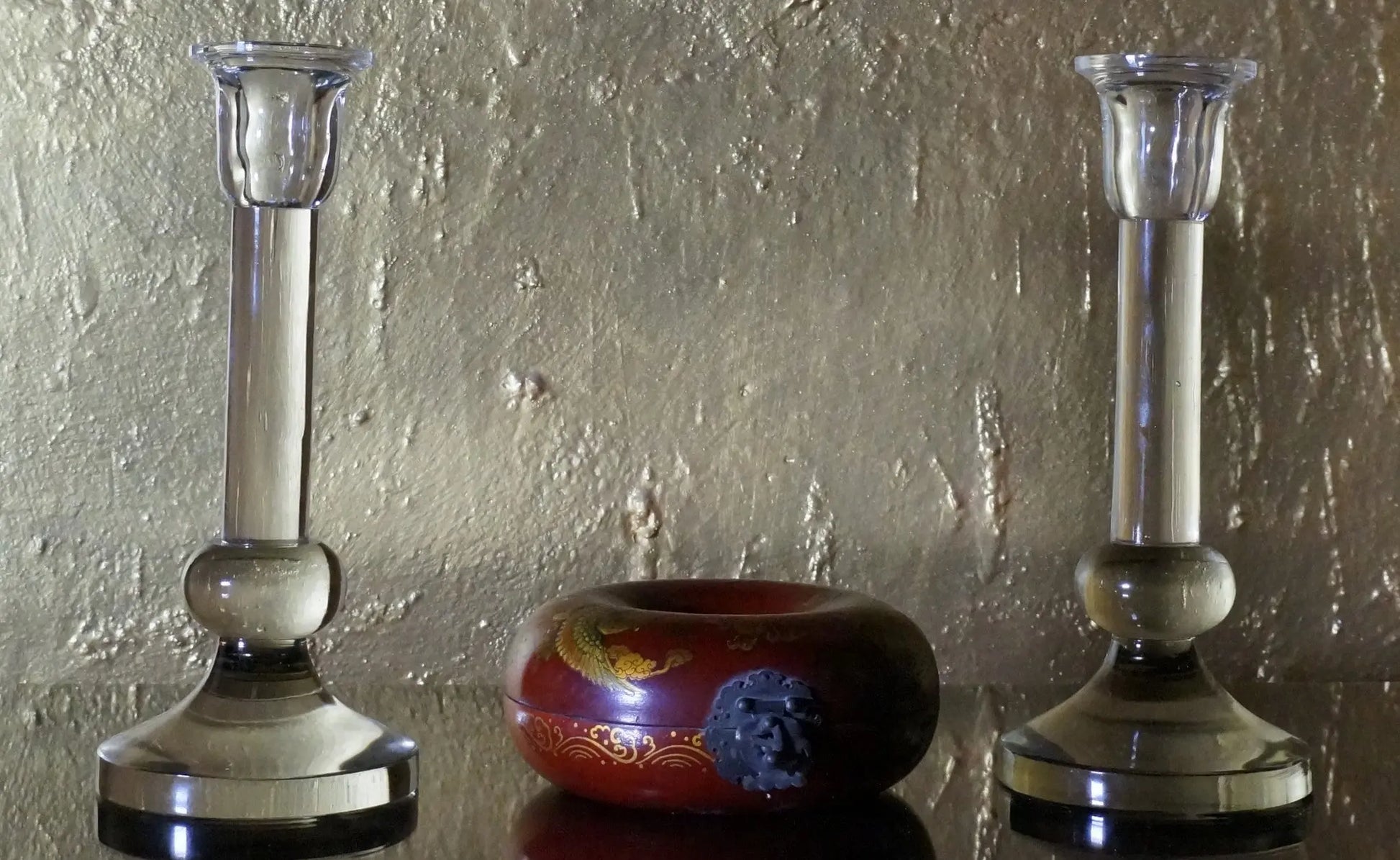 Glass Candle Stand, Set of 2 Venetian Design