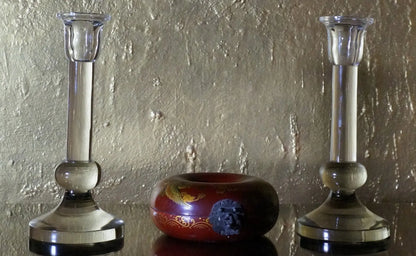 Glass Candle Stand, Set of 2 Venetian Design