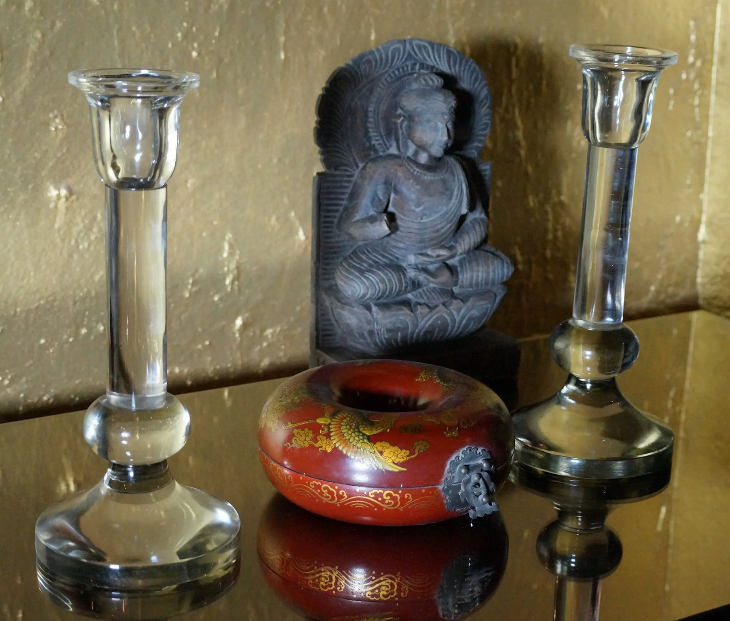 Glass Candle Stand, Set of 2 Venetian Design