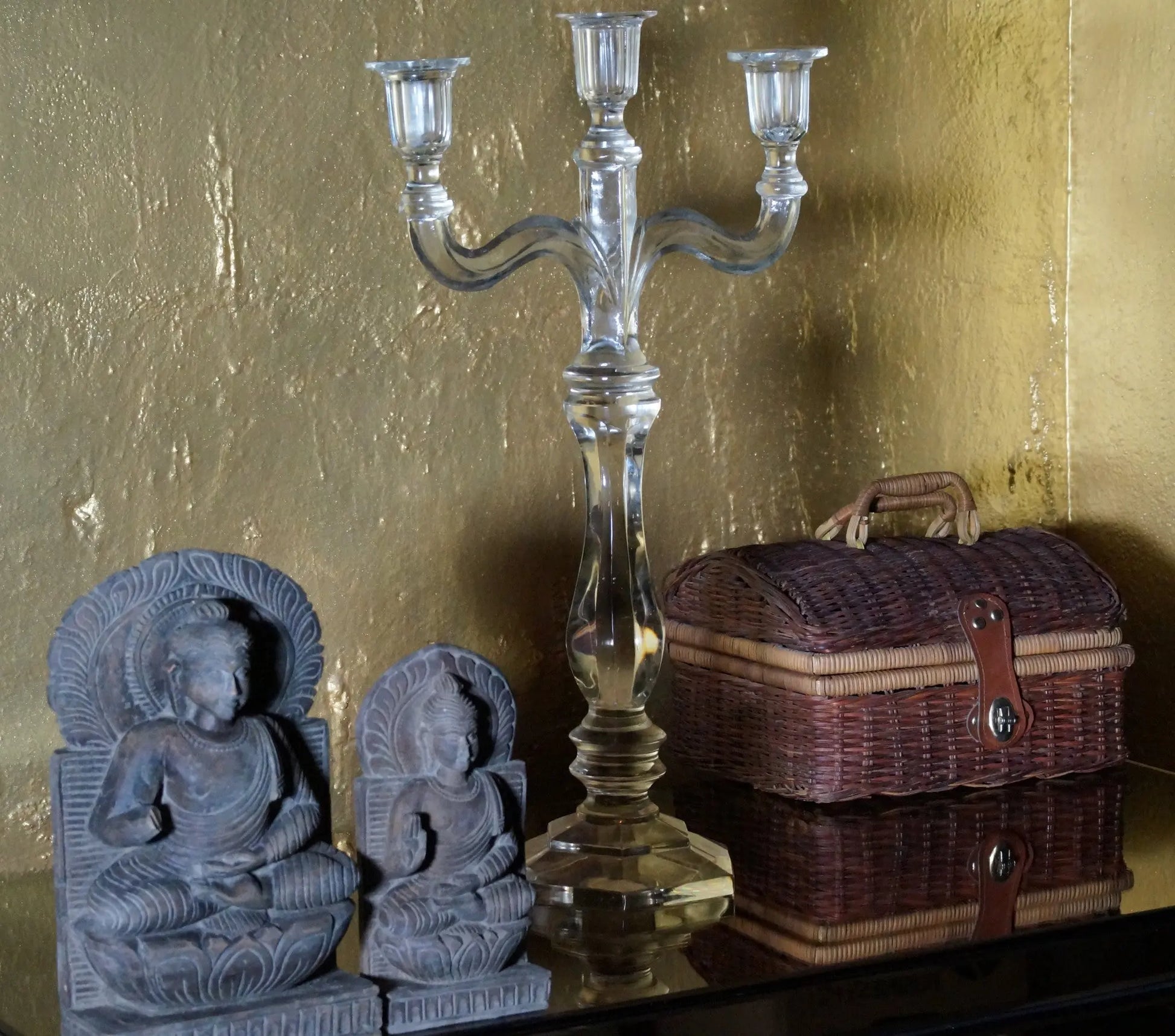 Glass Candle Stand, 3 Candle Holders Venetian Design