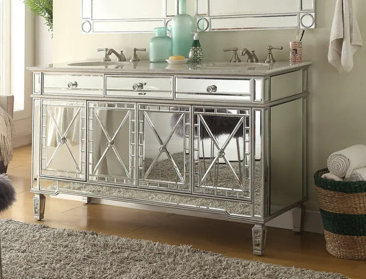 Harmony Mirrored Bathroom Vanity, 3 drawer and 4 door cabinet Venetian Design (The boutique factory) 100% Heart Made Products