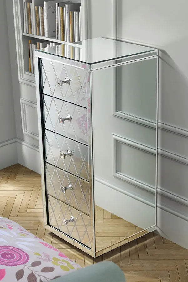 Tallboy Mirrored Chest Of Drawer VDMF515 Venetian Design (The boutique factory) 100% Heart Made Products
