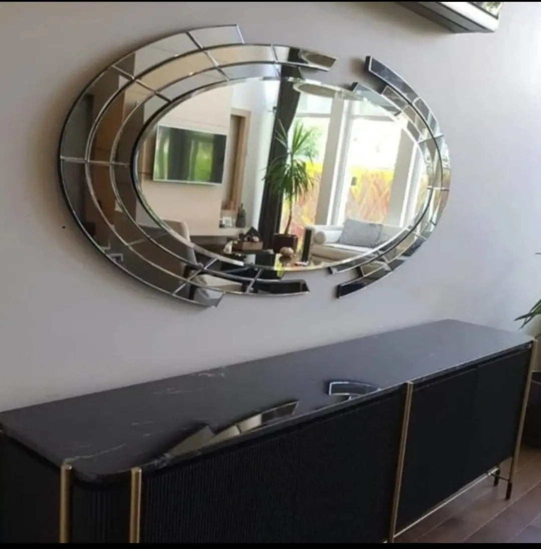 Silver and Bronze Oval Abstract Modern Mirror VDR-681 Venetian Design
