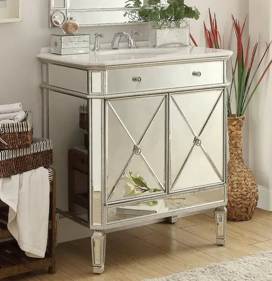 Regent Mirrored Bathroom Vanity, 1 drawer and 2 door cabinet Venetian Design (The boutique factory) 100% Heart Made Products