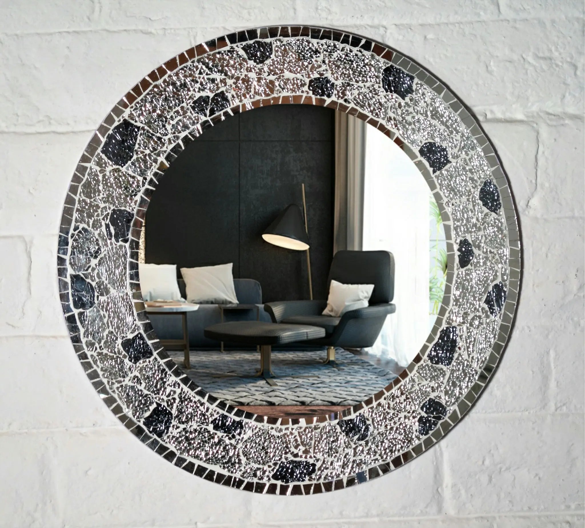 Silver Round Mosaic Mirror VDM-16