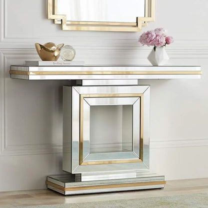 Laila 48" Wide Gold-Trimmed Mirrored Console Table VDMF528 Venetian Design 100% Heart Made Products