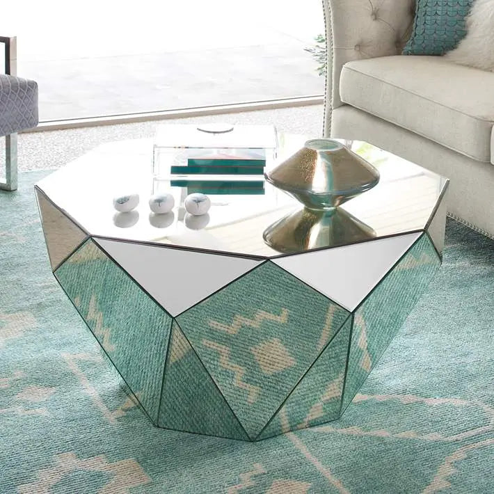 Aviano 35 Wide Mirrored Modern Octagon Coffee Table VDMF532 Venetian Design 100% Heart Made Products