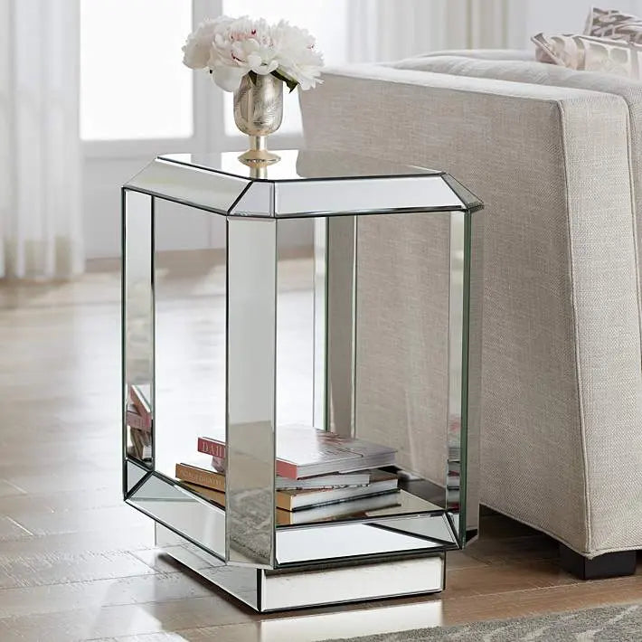 Hillary 21" Wide Open-Shelf Mirror End Table VDMF533 Venetian Design 100% Heart Made Products