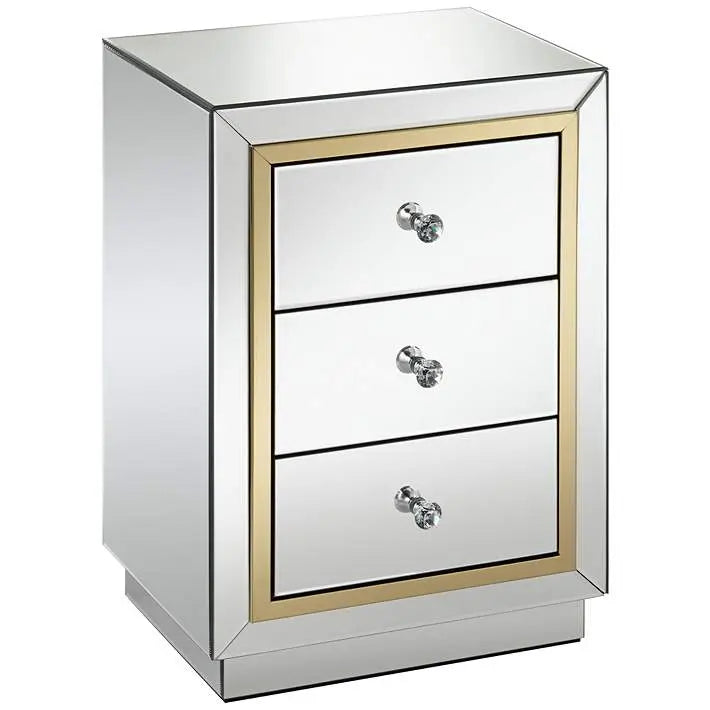 Laila 18" Wide Gold-Trimmed Mirrored 3-Drawer Side Table VDMF534 Venetian Design 100% Heart Made Products