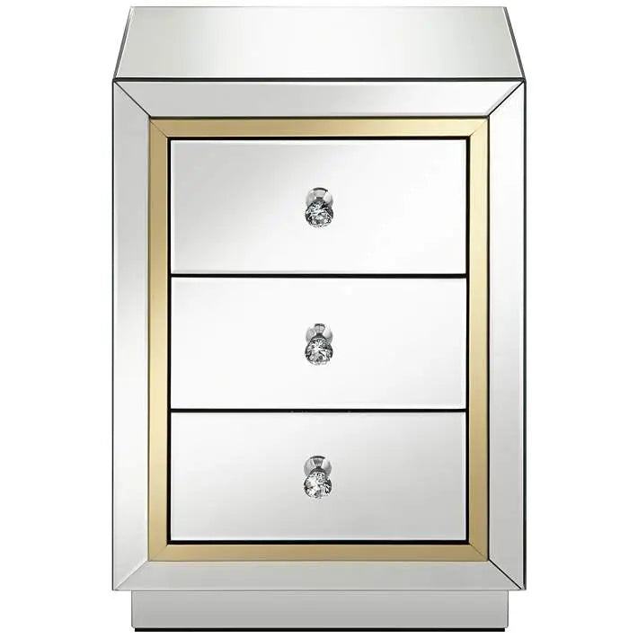 Laila 18" Wide Gold-Trimmed Mirrored 3-Drawer Side Table VDMF534 Venetian Design 100% Heart Made Products