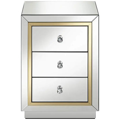 Laila 18" Wide Gold-Trimmed Mirrored 3-Drawer Side Table VDMF534 Venetian Design 100% Heart Made Products