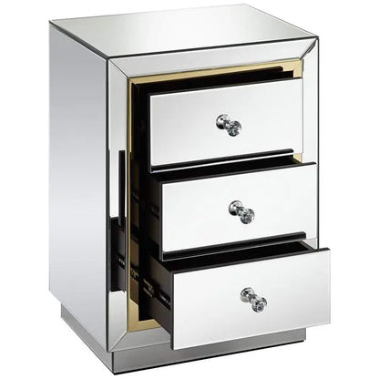 Laila 18" Wide Gold-Trimmed Mirrored 3-Drawer Side Table VDMF534 Venetian Design 100% Heart Made Products