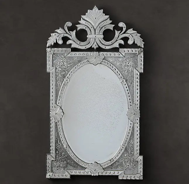 Rococo Floral Etched Mirror - Antique Finish VDRH-01